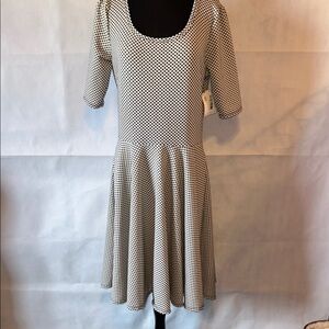 LuLaRoe black tan NICOLE XL Midi Dress Puff Sleeves scoop neckline